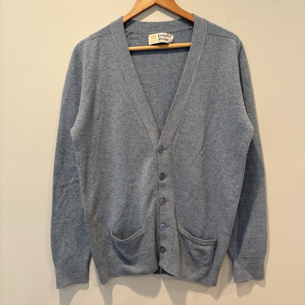 Vtg Pringle Scotland 100% Cashmere Men's Cardigan Sweater Sz M Blue - Picture 1 of 7